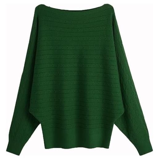 GXIN maglia da donna fuori spalla manica a pipistrello pullover sciolto maglione casual top maglione oversize in maglia calda (jacquard-nero)