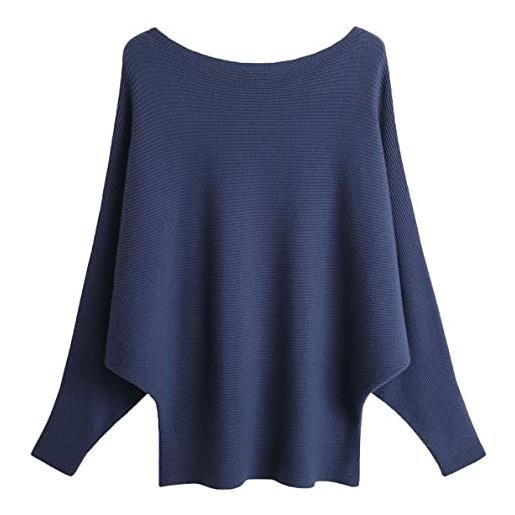 GXIN maglia da donna fuori spalla manica a pipistrello pullover sciolto maglione casual top maglione oversize in maglia calda (jacquard-grigio)