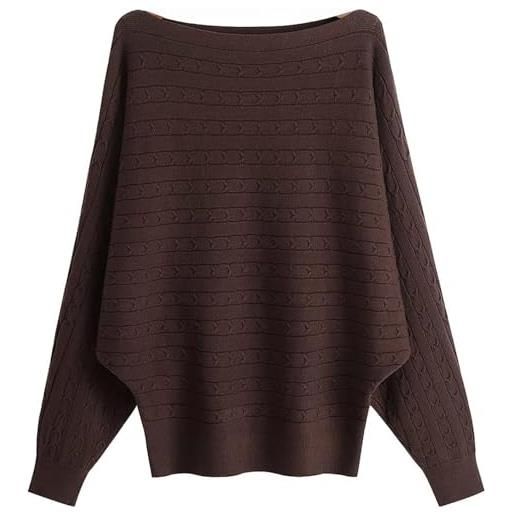 GXIN maglia da donna fuori spalla manica a pipistrello pullover sciolto maglione casual top maglione oversize in maglia calda (marrone)