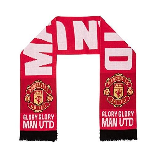 Manchester United F.C. manchester united fc - sciarpa in tessuto jacquard lavorato a maglia, da uomo, per bambini, regalo ufficiale, gloria rossa gloria, taglia unica