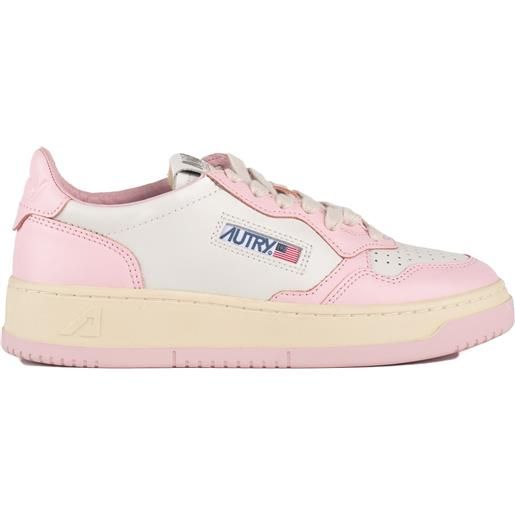 Autry sneakers medalist low in pelle bicolore bianco e rosa