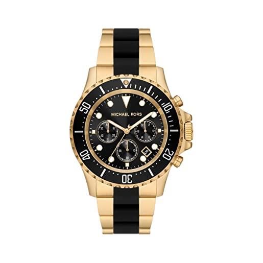 Michael Kors orologio everest da uomo, movimento cronografo, cassa in acciaio inossidabile dorata da 45 mm con cinturino misto, mk8979, nero e oro