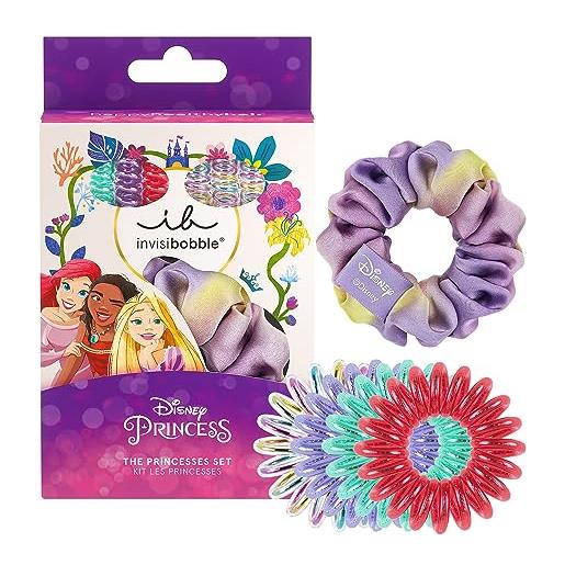 Invisibobble kids disney princesses | set di 7: 1 spcrunchie e 6 scrunchies a spirale, multicolore | accessori per capelli per bambine | set di scrunchies per bambine