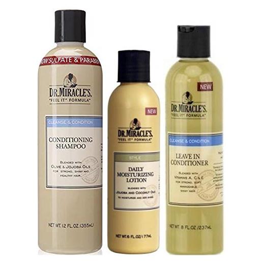 Generic dr miracle's shampoo condizionante 2 in 1 355 ml, lozione idratante quotidiana 177 ml e balsamo da lasciare 237 ml