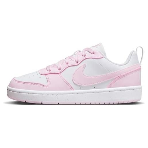 Nike court borough low recraft gs, scarpe con lacci, white/pink foam, 38.5 eu