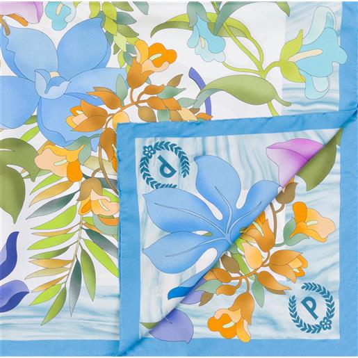 POLLINI foulard in seta con stampa fiori - azzurro