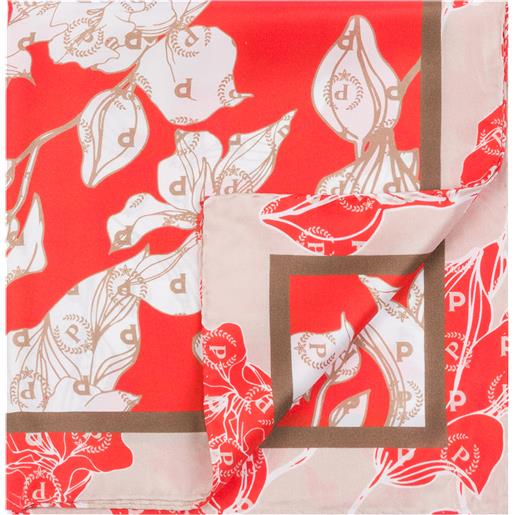 POLLINI foulard in seta con stampa heritage flowers - rosso