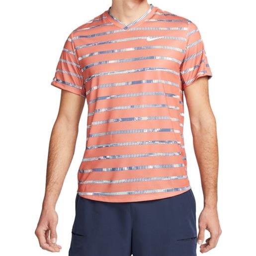 Nike t-shirt da uomo Nike court dri-fit striped victory top m - madder root/white