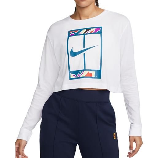 Nike maglietta da tennis da donna (a maniche lunghe) Nike court dri-fit slam long sleeve cropped tennis t-shirt - white