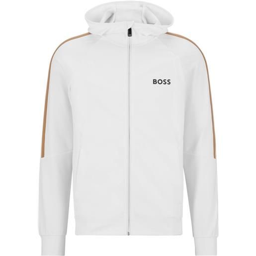 BOSS felpa da tennis da uomo BOSS x matteo berrettini zip-up hoodie in active-stretch jersey with logo - white