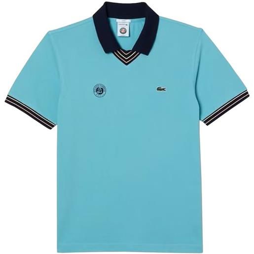 Lacoste polo da tennis da uomo Lacoste sport roland garros edition v-neck polo shirt - turquoise/navy blue