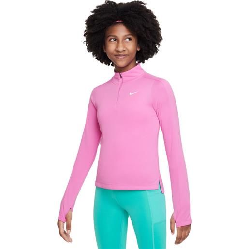 Nike maglietta per ragazze Nike dri-fit long sleeve 1/2 zip top - playful pink/white