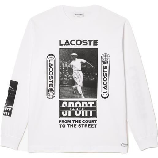 Lacoste t-shirt da tennis da uomo Lacoste loose fit rené Lacoste print t-shirt - white/black
