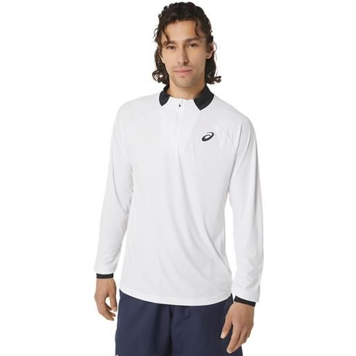 Asics t-shirt da tennis da uomo Asics men court 1/2 zip long sleeve top - brilliant white