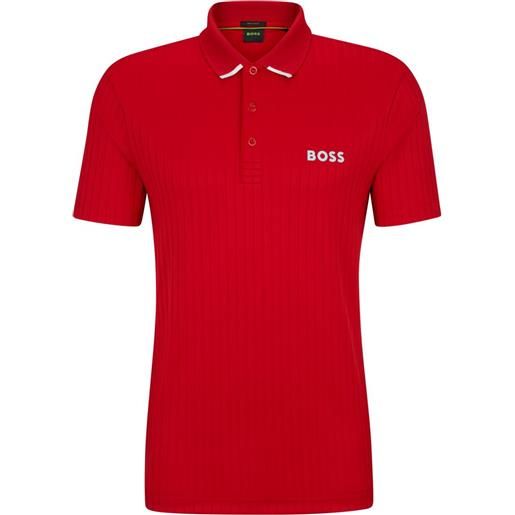 BOSS polo da tennis da uomo BOSS drop-needle polo shirt with contrast logos - medium red