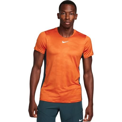 Nike t-shirt da uomo Nike court dri-fit advantage printed tennis top - campfire orange/deep jungle/white