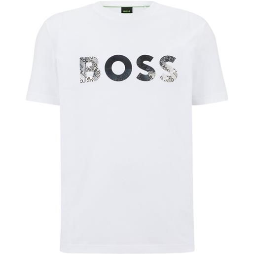 BOSS t-shirt da uomo BOSS cotton-jersey t-shirt with foil-print logo - white