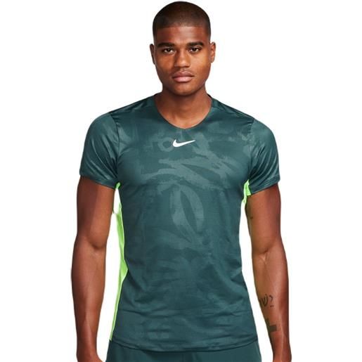 Nike t-shirt da uomo Nike court dri-fit advantage printed tennis top - deep jungle/lime blast/white