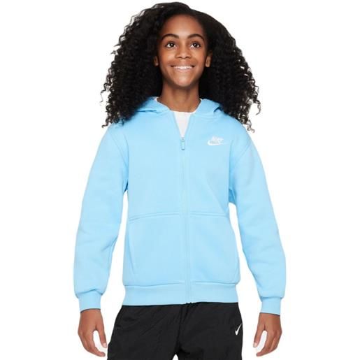 Nike felpa per ragazze Nike kids club fleece full-zip hoodie - aquarius blue/white