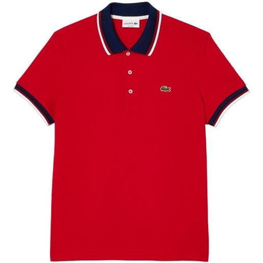 Lacoste polo da tennis da uomo Lacoste regular fit stretch cotton piqué contrast collar polo shirt - red