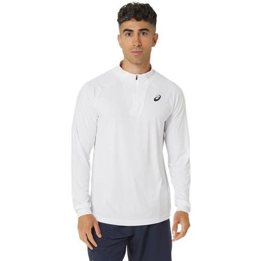 Asics t-shirt da tennis da uomo Asics men court 1/2 zip long sleeve top - brilliant white/brilliant white
