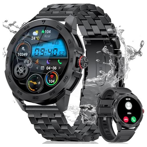 FOXBOX smartwatch uomo rotondo, 1.39 hd schermo tattile orologio smart watch chiamate bluetooth, ip67 impermeabile fitness tracker con cardiofrequenzimetro contapassi per android ios