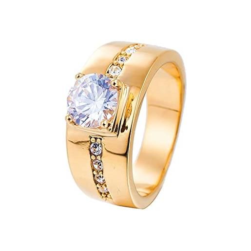 Lieson anelli acciaio uomo oro anello con incisione, anello di fidanzamento uomo anello pietra zircone rotondo larga 10mm oro anelli con misura 20
