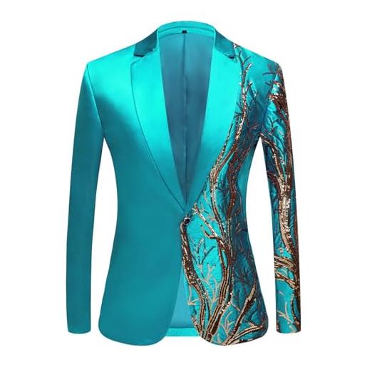 Coo2Sot blazer classic brillantini con paillette lucide giacca classica da abito abito elegante scintillante per carnevale spettacoli partito nozze (f-sky blue, m)
