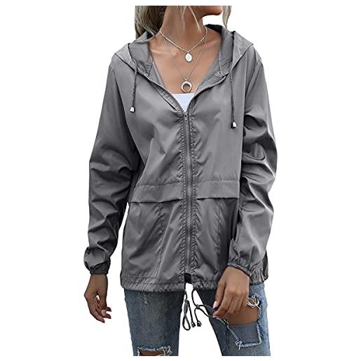 Maimango donne impermeabile leggero impermeabile pioggia giacche packable outdoor giacca a vento con cappuccio (dark gray, s)
