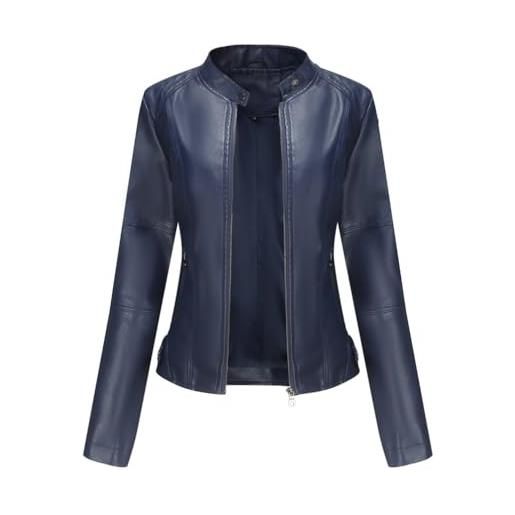 PengGengA giubbotto giacca donna ecopelle giubbino giacchetto casual in simil pelle - blu scuro, xs