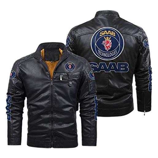 NUCLEOX giubbotto invernale uomo s. A. A. B, giacca pelle sintetica stile biker con cerniera, giubbino biker caldo con stampa-black||xl