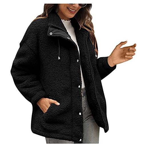 Coolster giacca da donna in pile teddy, calda, morbida felpa sherpa invernale cardigan in pile sciolto, cappotto di lana di pecora da donna, giacche, top, blu, l