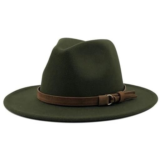 ZPLMIDE woolen felt widet brim fedora hat for women/men, winter unisex panama hat church jazz cap with belt cowboy cap sunhat (m(56-58cm), green)