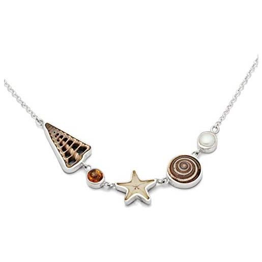 DUR collana da spiaggia in argento 925, 40 + 2 + 3 cm di estensione (k2438), 40+2+3 cm, argento sterling, ambra, perla