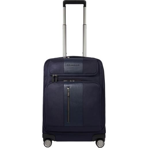 Piquadro brief valigia trolley cabina, 4 ruote, 55cm, pelle e tessuto blu