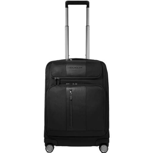 Piquadro brief valigia trolley cabina, 4 ruote, 55cm, pelle e tessuto nero