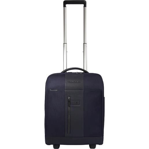 Piquadro brief valigia trolley cabina, 2 ruote, 55cm, pelle e tessuto blu