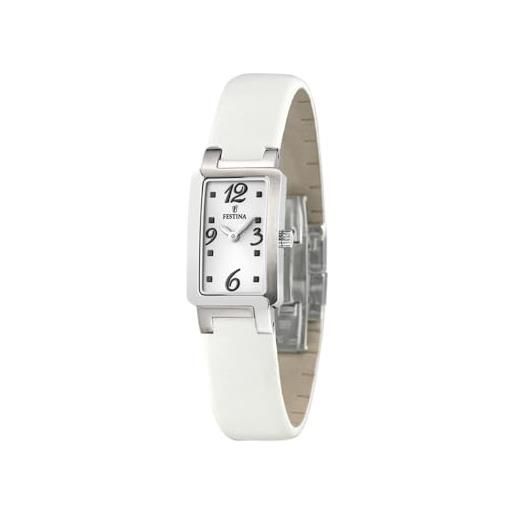 Festina orologio donna f16218/l outlet cassa in acciaio inox 316l argento cinturino in pelle bianco, bianco, striscia