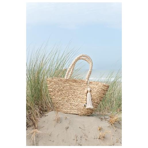 J-Line by Jolipa borsa da spiaggia freccia+perla in legno cerchio di mare nat/creme, beige, contemporaneo