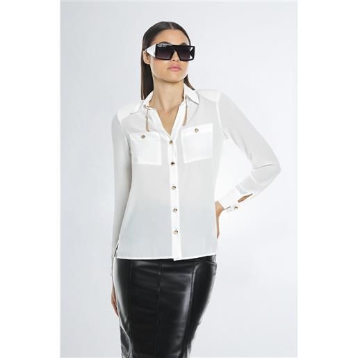 RELISH camicia bianca donna RELISH con bottoni gioiello e catene pendenti sugillite