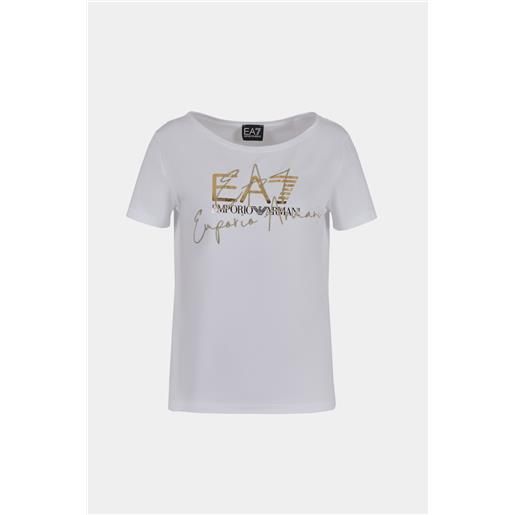 EA7 t-shirt bianco oro donna EA7 logo series in cotone stretch 3dtt26