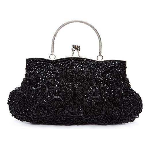 BAIGIO pochette donna, da cerimonia, da sera, a tracolla catena, piccola in perla nero/bianco (argento)