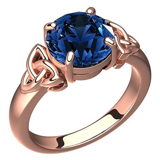 GWG Jewellery anello placcato in oro rosa 18k grande pietra in cz blu zaffiro affiancata da nodi celtici - 8