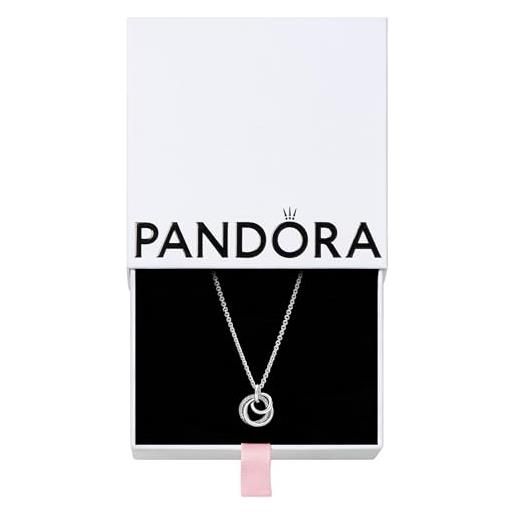 PANDORA collana con cerchio in argento sterling con ciondolo in zirconia cubica trasparente, 60