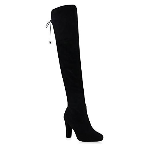Stiefelparadies flandell - stivali da donna sopra il ginocchio, nero (fiocchi neri), 37 eu