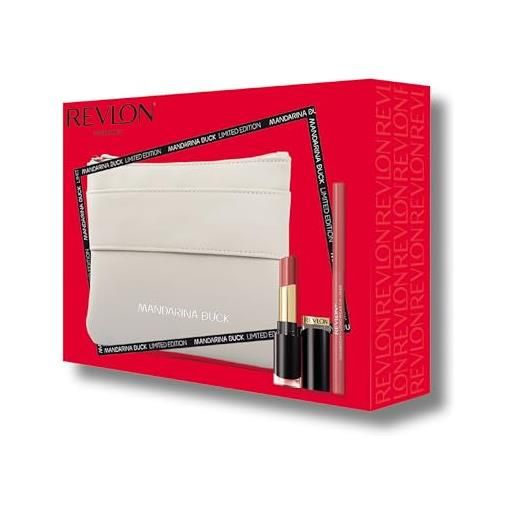 Revlon & mandarina duck limited edition makeup kit rossetto glass shine nude illuminator+matita labbra colorstay longwear lip liner blush+pochette grey