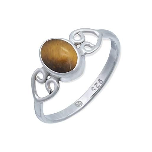 mantraroma anello argento 925 con pietre preziose occhio di tigre pietra marrone argento sterling da donna in vero argento (mrg-186-18-(54))