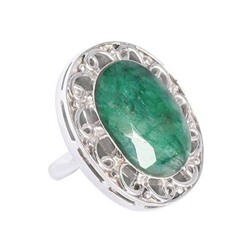 Ravishing Impressions anello in argento sterling 925 con incastonatura con lunetta in smeraldo naturale, pietra preziosa, smeraldo