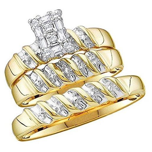 DazzlingRock Collection - set di tre diamanti rotondi da 0,05 carati (ctw), da uomo e da donna e oro giallo, 7, cod. Ks753-18ky