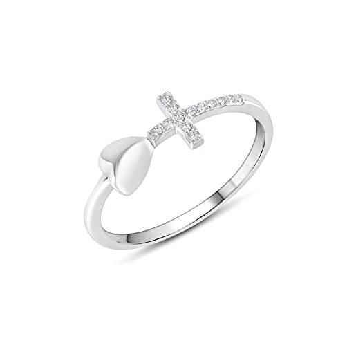 Anellissimo anello cuore e croce donna argento 925 con zirconi - 18